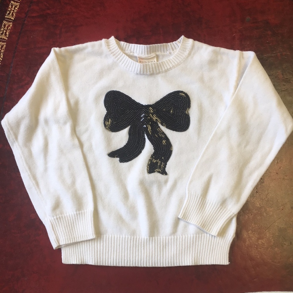 Sonoma White Sweater with Black Bow